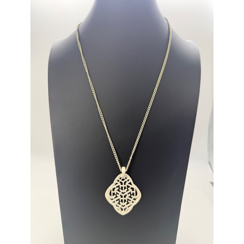 Vintage Cream Matte Lattice Pendant Necklace Long Curb Chain Geometric Statement